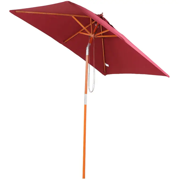 Rechtstreeks Van De Fabrikant Nancy's Arvin Parasol - Tuinparasol - Zonwering - Opvouwbaar - 3 Niveaus - Hout - Polyester - Wijnrood - 200 x 150 cm