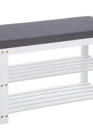 Nancy's Greenhill Schoenenbank - Schoenenrek - Wit / Grijs - Bamboe - ± 70 x 30 x 50 cm Uitverkoop
