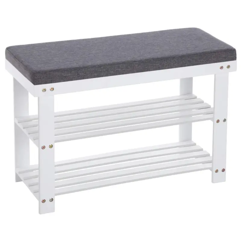 Nancy's Greenhill Schoenenbank - Schoenenrek - Wit / Grijs - Bamboe - ± 70 x 30 x 50 cm Uitverkoop