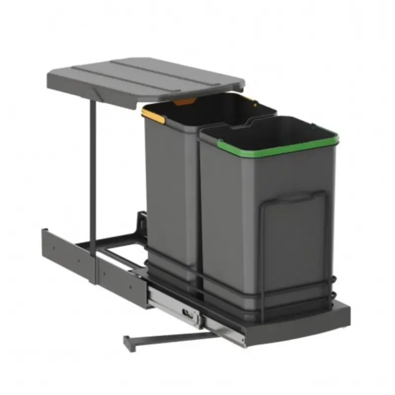 Tijdelijk Beschikbaar Inbouw prullenbak - Inbouw afvalemmer - Inbouw afvalbak - Inbouw vuilnisbak - Prullenbakken afval scheiden - 2x12 Liter met bodembevestiging en automatisch uittrekbaar