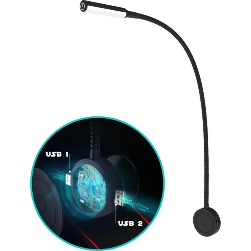 Bolt Electronics® Dimbaar LED leeslamp met twee USB poorten 1 stuk Zwart Gecertificeerd
