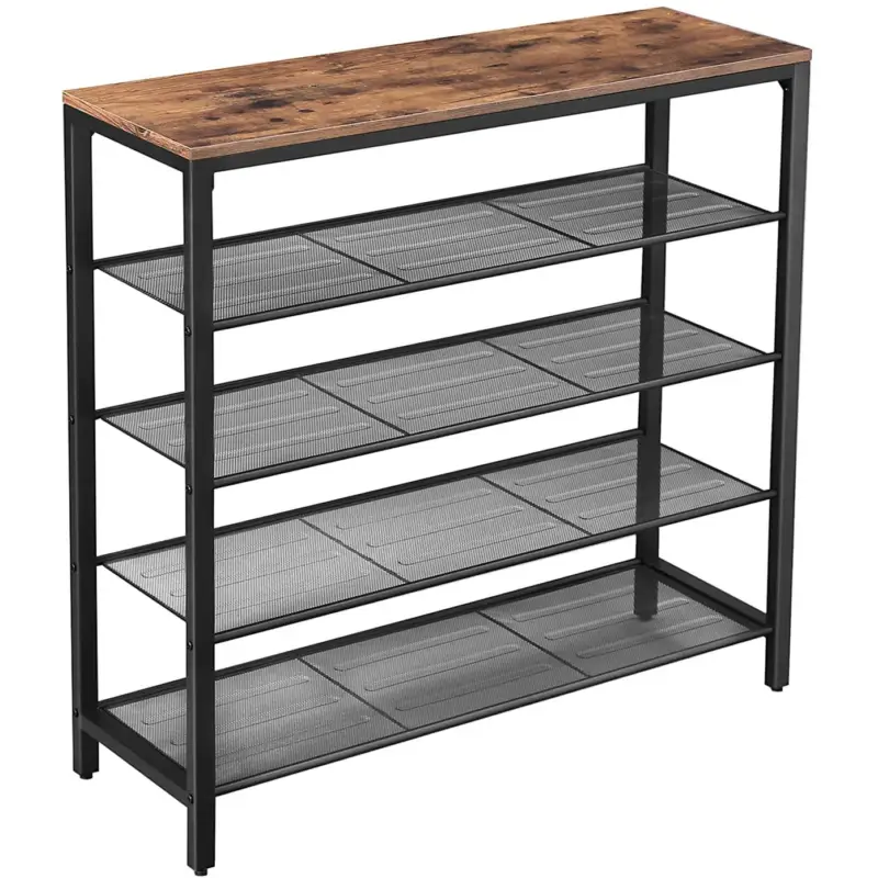 Nancy's Logan Schoenenrek - Schoenenkast voor 16 Paar Schoenen - Industrieel Vintage Design - Hout en Metaal - 100 x 30 x 92,5 cm Speciale Aanbieding