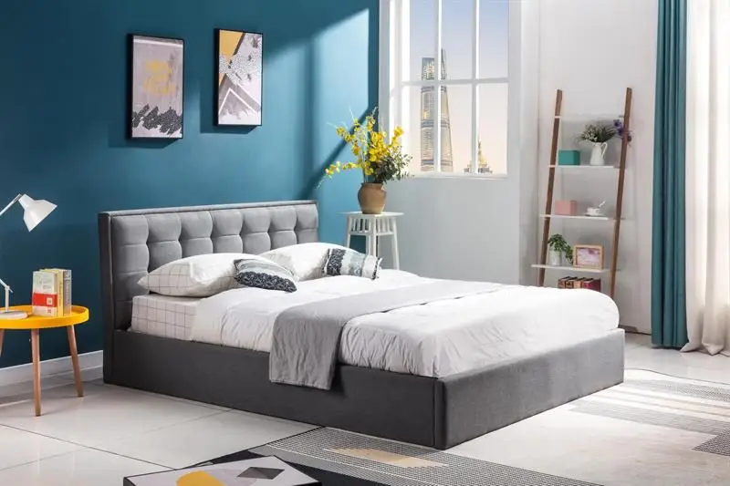 Bed Padva Grijs 160x200cm opklapbaar met opbergruimte stof Shop Nu