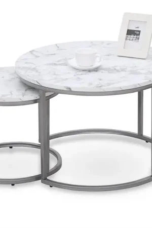 Seizoensaanbieding Salontafel 2-delige set Paola Marmer Wit Rond 60/38cm met Zilveren onderstel