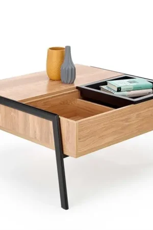 Salontafel Podium Bruin Eiken/Zwart 85cm met handig opklapbaar blad om aan te eten Seizoensaanbieding