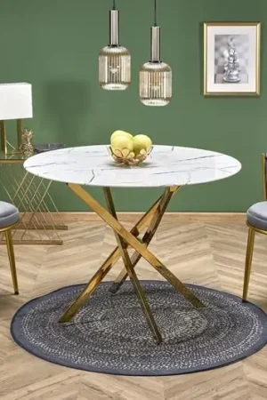 Eettafel Raymond 2 Rond Marmer Wit/Goud 100cm Meest Verkocht