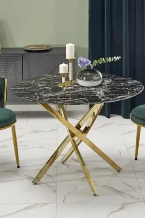 Dagaanbieding Eettafel Raymond 2 Rond Marmer Zwart/Goud 100cm