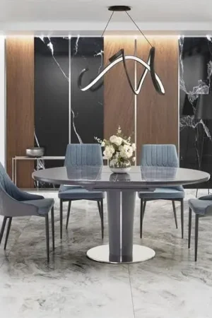 Eettafel Ricardo Rond/Ovaal Marmer Grijs 120-160cm uitschuifbaar Korting