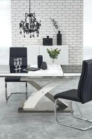 Korting Eettafel Sandor 2 Zwart/Wit 160-220cm uitschuifbaar