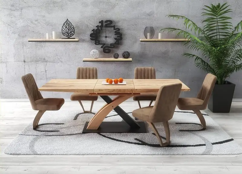 Eettafel Sandor 3 Eiken Bruin/Zwart 160-220cm uitschuifbaar Betrouwbaar