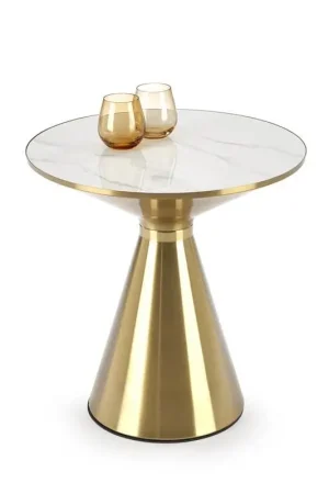 Salontafel Tribeca Rond Marmer Wit/Goud 50cm Keramiek Glamour Laatste Kans