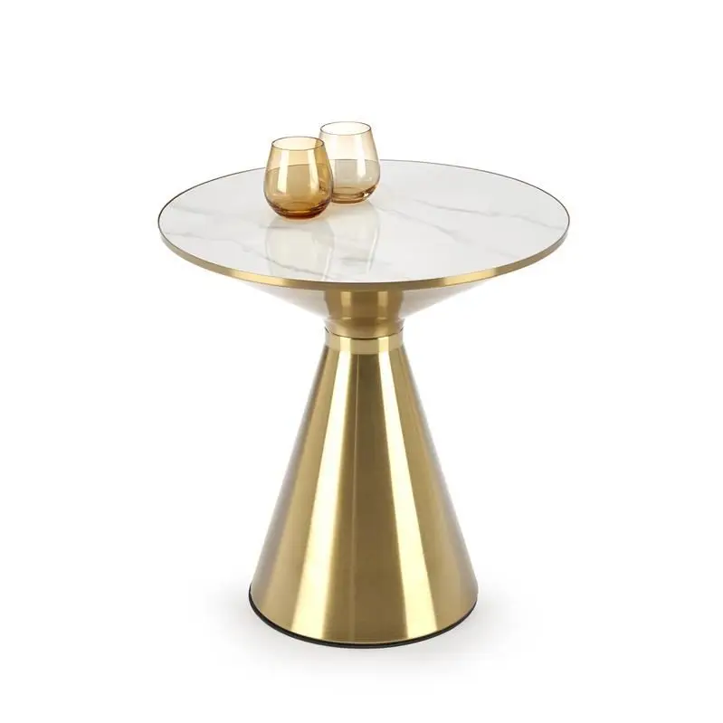 Salontafel Tribeca Rond Marmer Wit/Goud 50cm Keramiek Glamour Laatste Kans