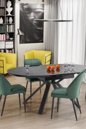 Actieprijs Eettafel Rond/Ovaal Vertigo Marmer Zwart 130-180cm uitschuifbaar