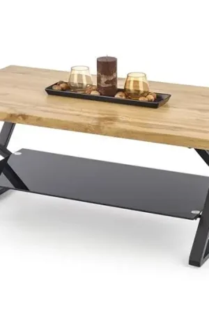 Salontafel Xena Bruin Eiken 110cm met Zwart blad en X-poten Fabrieksprijs