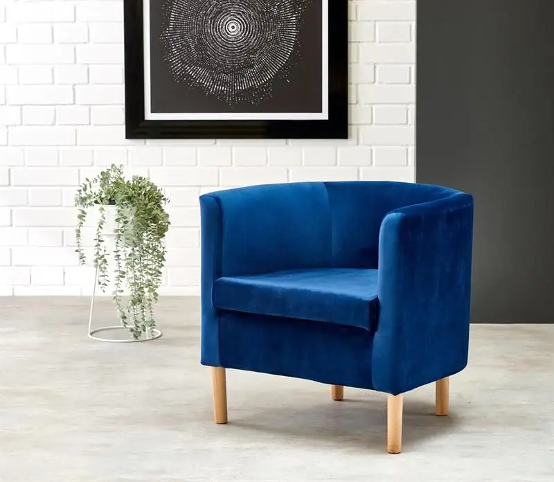 Meest Verkocht Fauteuil Clubby2 Marine Blauw Rond Fluweel Velvet met Houten poten