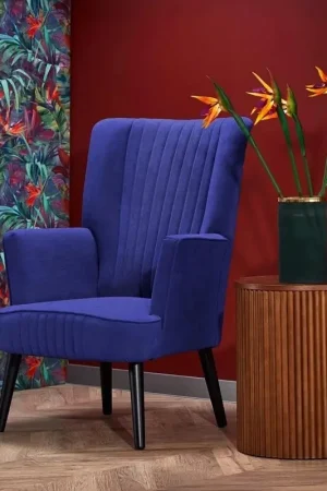 Beperkte Voorraad Fauteuil Delgado Marine Blauw Fluweel Velvet Recht met Armleuningen