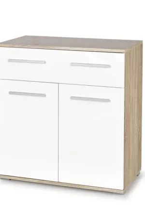 Kast Lima KM-1 Eiken Bruin/Hoogglans Wit 77cm commode Exclusieve Aanbieding