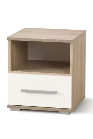 Snelle Levering Nachtkastje Lima SN-1 Bruin Eiken/Wit 39x44cm met lade en open vak