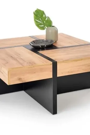 Superprijs Salontafel Sevilla Bruin Eiken/Mat Zwart Vierkant 100cm met Extra opbergruimte