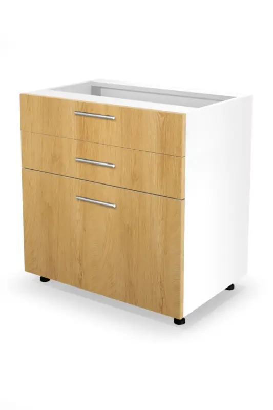 Finale Uitverkoop Onderkast keuken 80cm breed Bruin Honing Eiken met 3 lades softclose geleiders en handgrepen