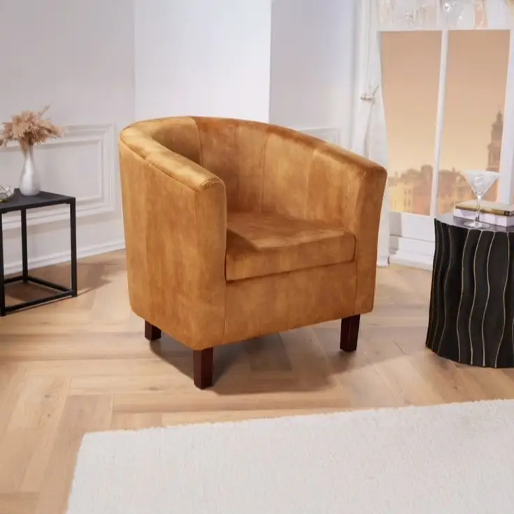 Fauteuil Hemingway Mosterdgeel Fluwelen armleuningen - 43892 Tijdelijk Beschikbaar