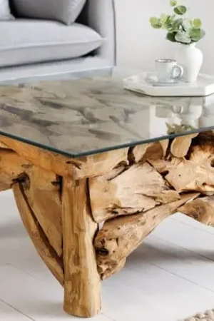 Salontafel Riverside 80cm Massief Teak Hout Glas - 43199-1&19806-2 Nu Kopen