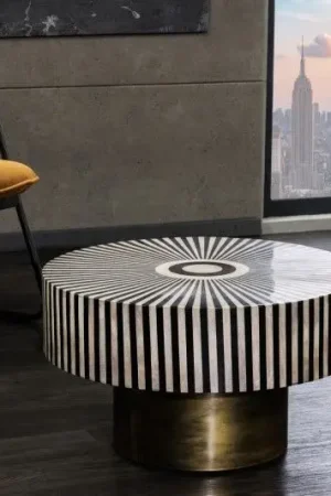 Tijdelijk Beschikbaar Salontafel Bone Inlay Rond 60cm Goud - 42800