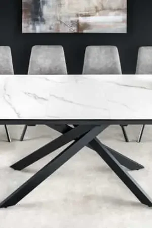 Uitschuifbare Eettafel Alpine 160-200cm Wit Marmer Keramiek Zwart Metalen Onderstel - 43844 Bestseller