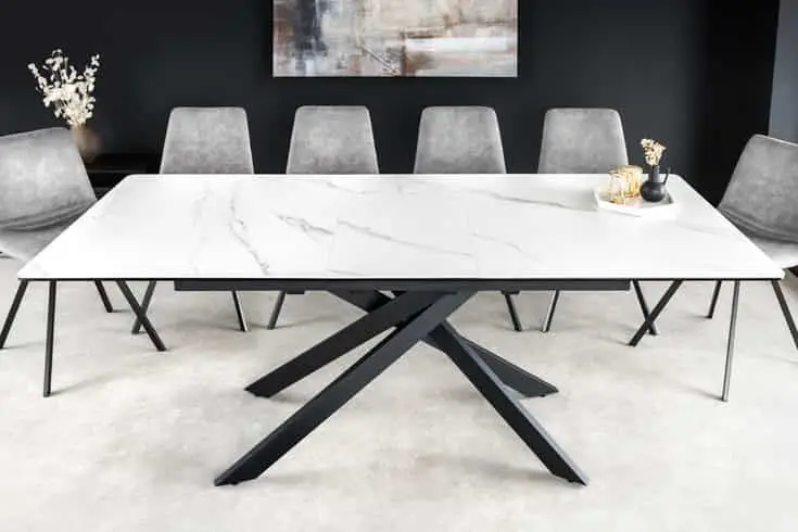 Uitschuifbare Eettafel Alpine 160-200cm Wit Marmer Keramiek Zwart Metalen Onderstel - 43844 Bestseller