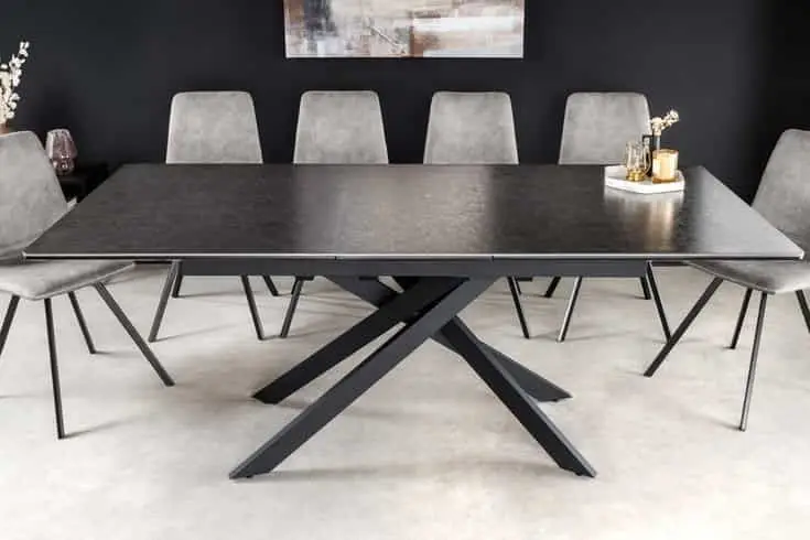 Merkproduct Uitschuifbare Eettafel Alpine 160-200cm Zwart Antraciet Keramiek Zwart Metalen Onderstel - 43845