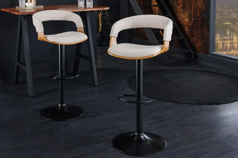 Lage Prijs Retro Barkruk Manhattan Beige Stof Met Massief Hout - 44198