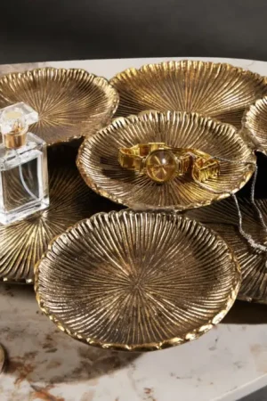 Handgemaakte XXL Decoratieve Schaal Abstract Leaf 45cm Goud Metalen Aluminium - 43292 Aanbieding