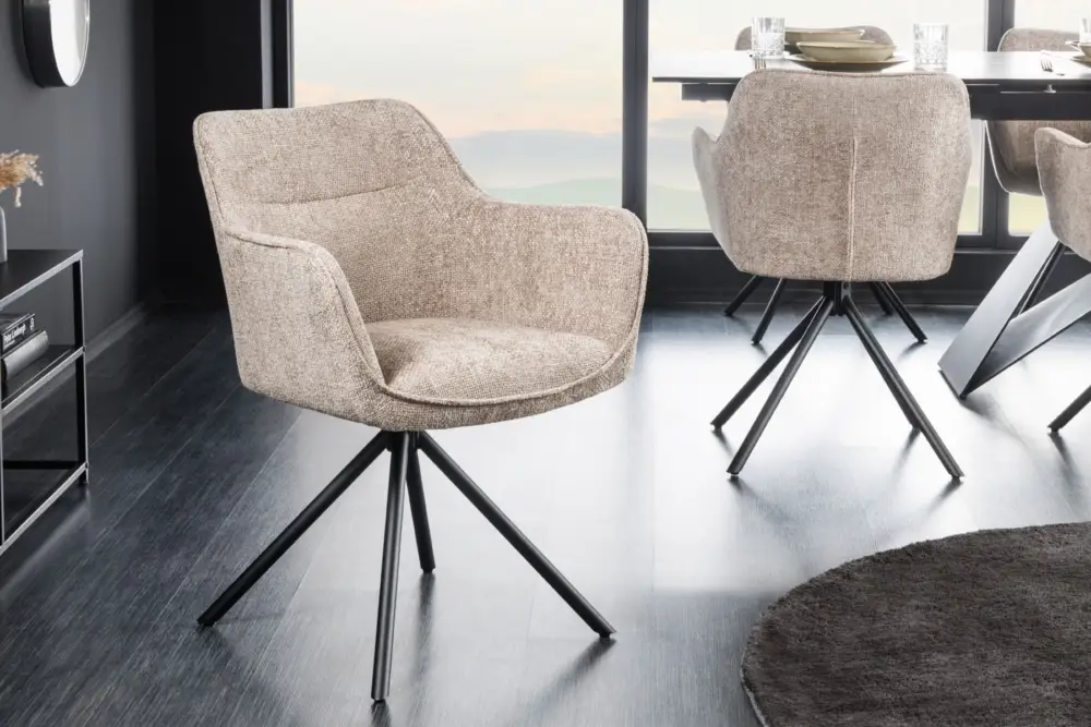 Lage Prijs Draaibare stoel Verona Beige Fluweel Stof Met Armleuning Metalen Zwarte Poten - 44158