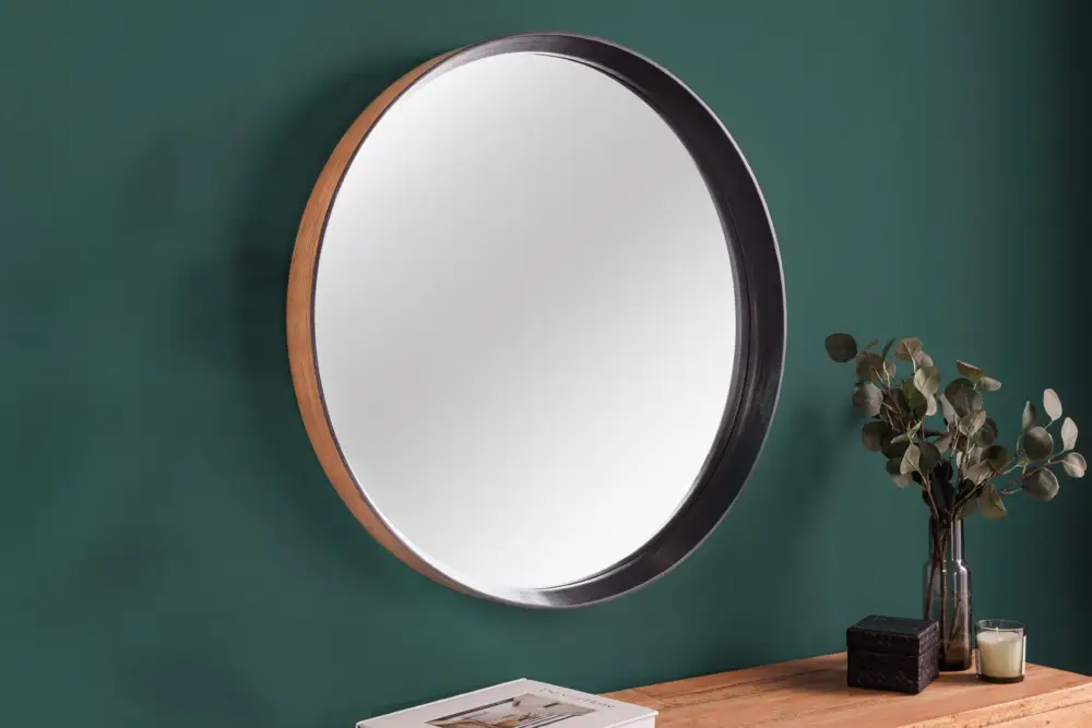 Ronde Wandspiegel Amsterdam 70cm Natuurlijk Zwart Massief Eikenhout Handgemaakt - 43869 Merkproduct