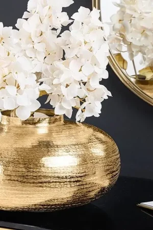 Direct Verzonden Moderne Deco Vaas Abstract Orient 35cm Goud Rond Metaal Gehamerd Design - 43510