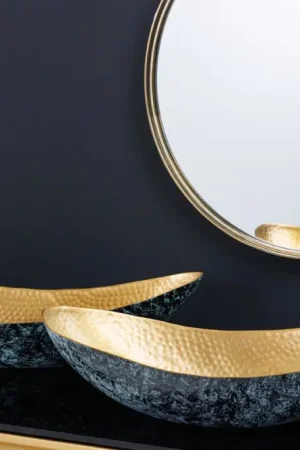 Handgemaakte Set Van 2 Decoratieve Kommen Abstract Orient 55cm Goud Metaal Patina - 43512 Beperkt Aanbod