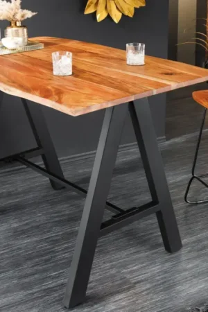 Alleen Vandaag Massief Houten Bartafel Mammoet 120cm Naturel Acaciaboomrand Metaal Zwart Met Voetensteun - 43672