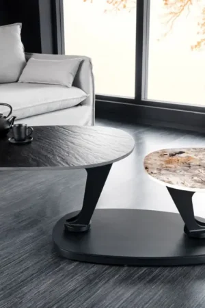 Alleen Vandaag Draaibare Salontafel Movement Zwart Wit Natuursteen Keramiek Met 2 Draaibare Metalen Onderstellen - 44234