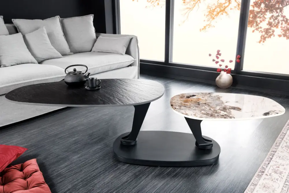 Alleen Vandaag Draaibare Salontafel Movement Zwart Wit Natuursteen Keramiek Met 2 Draaibare Metalen Onderstellen - 44234
