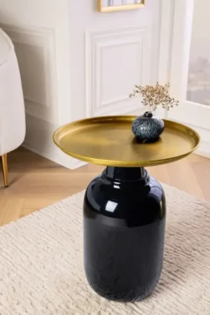 Snelle Levering Ronde Bijzettafel Elegancia 50cm Goud Antiek Zwart Metaal Handgemaakt - 43497