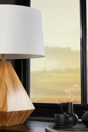 Must-Have Massief Houten Tafellamp Diamond 65cm Teak Natuurlijk Wit Modern Handgemaakt - 43848