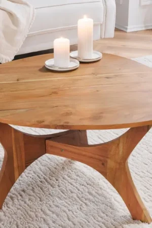 Salontafel Van Massief Hout Architectuur 70cm Driehoekig Acaciahout Met Natuurlijke Honingafwerking - 43739 Uitverkoop
