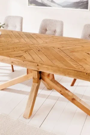 Snelle Levering Massief Natuurlijk Grenenhout Eettafel Mosaik Gerecycled Sterframe 160cm - 44089