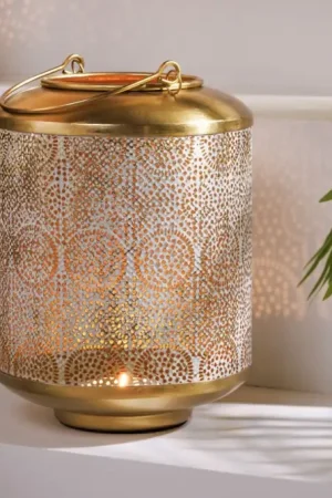Decoratieve Lantaarn Orient 25cm Goud Metaal Met Patina Handgemaakte Lantaarn - 43826 Nu Kopen