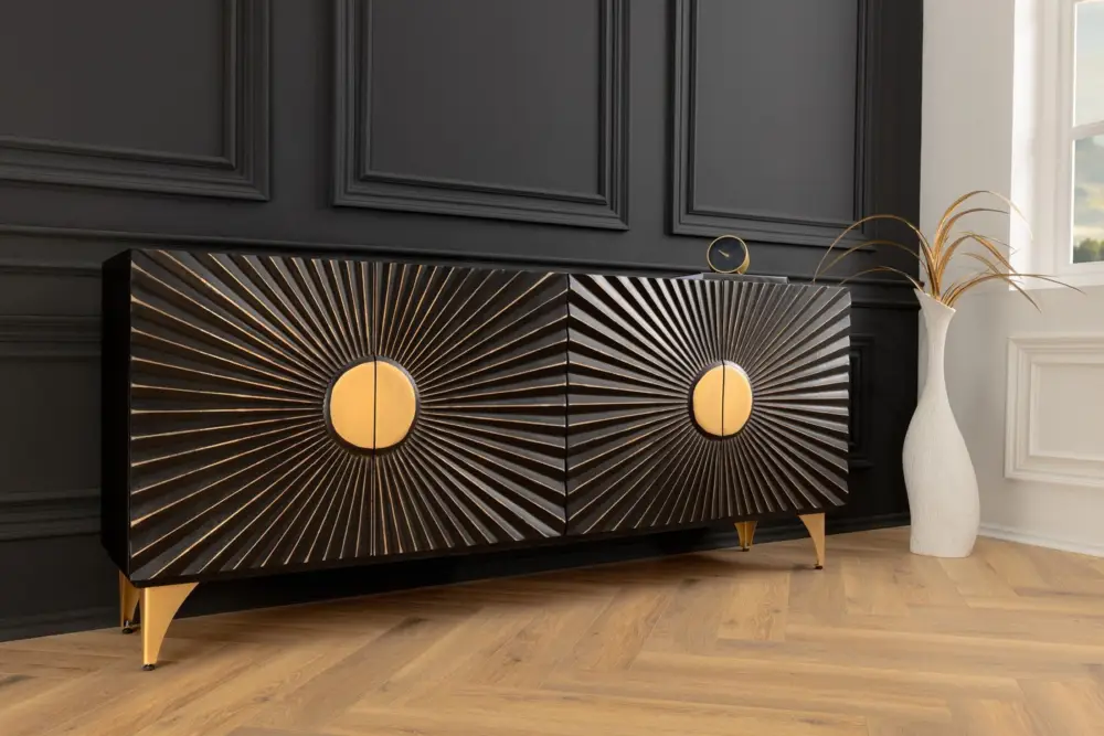 Meest Verkocht Massief Dressoir Solaris 180cm Zwart Goud Mangohout 3D-ontwerp - 44652