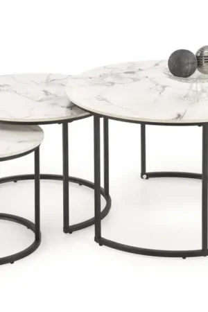 3-Delige Bijzettafel Set Gilda Wit Marmer Metaal Frame Superprijs