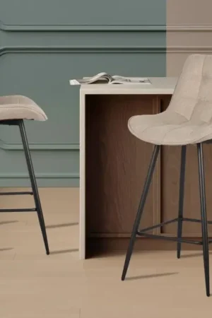 Barkruk Ariba Beige Stof Metaal Zwart - RD5630-1 Direct Verzonden