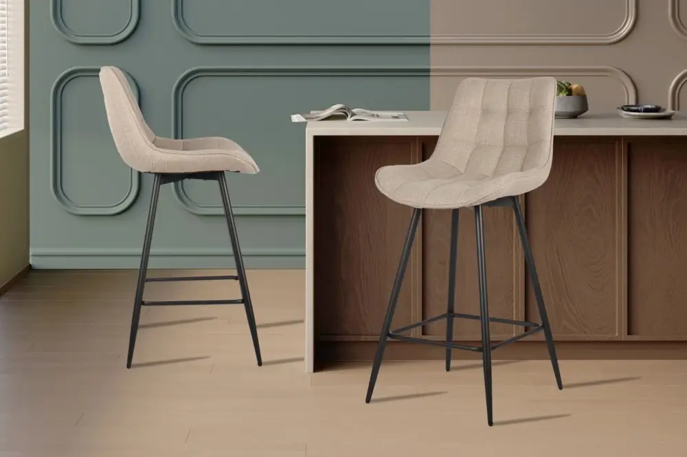 Barkruk Ariba Beige Stof Metaal Zwart - RD5630-1 Direct Verzonden