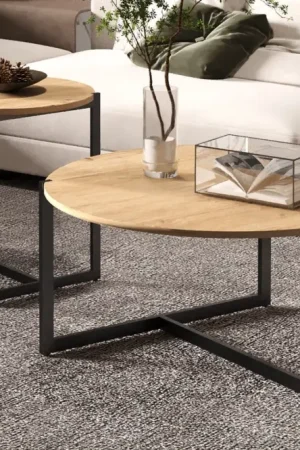 Set Van 2 Salontafels Pola Eiken Hout Metaal Frame - RD3080-1 Shop Nu