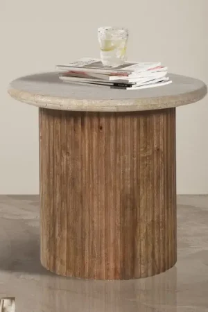 Voordeelprijs Bijzettafel Louis 50cm Mango Hout Met Beige Steen - RD3404